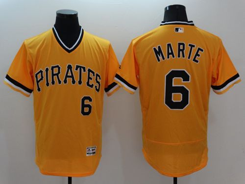 Pirates #6 Starling Marte Gold Flexbase Authentic Collection Stitched MLB Jersey - Click Image to Close